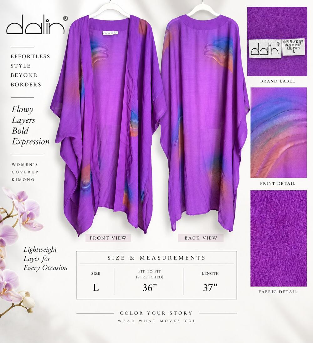 dalin Purple Open Front Kimono*Beautiful Flowing